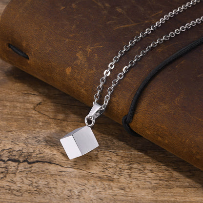 Stainless Steel Square Urn Pendant Necklace