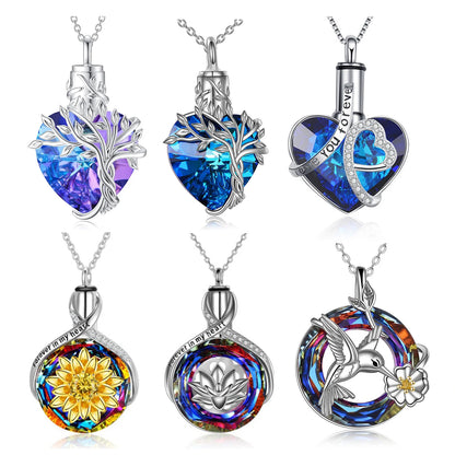 15 Styles Cremation Jewelry - Heart Shaped Crystal Urn Necklace Ashes Keepsake Pendant Jewelry Gifts For Women Girls