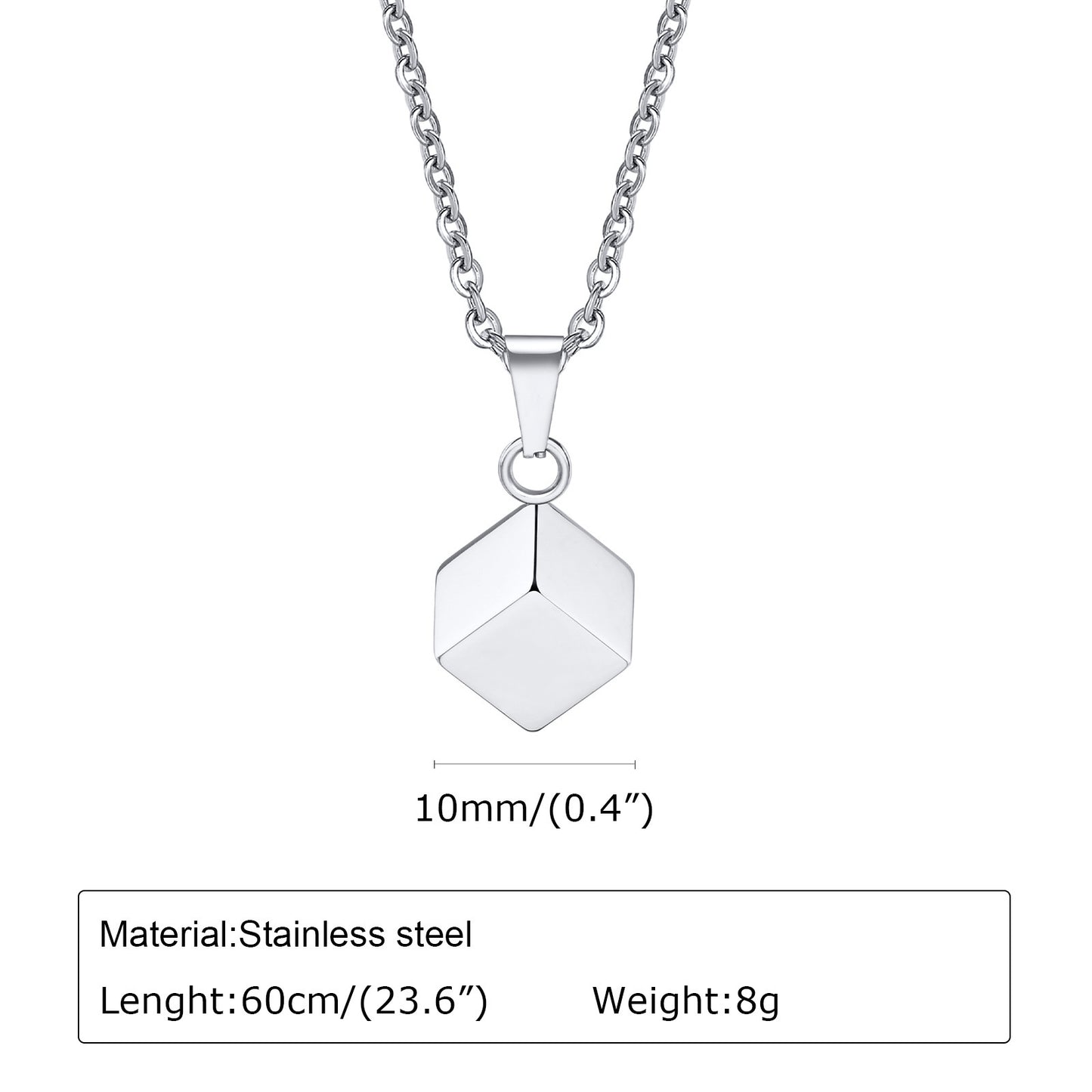 Stainless Steel Square Urn Pendant Necklace