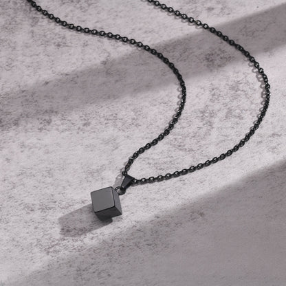 Stainless Steel Square Urn Pendant Necklace