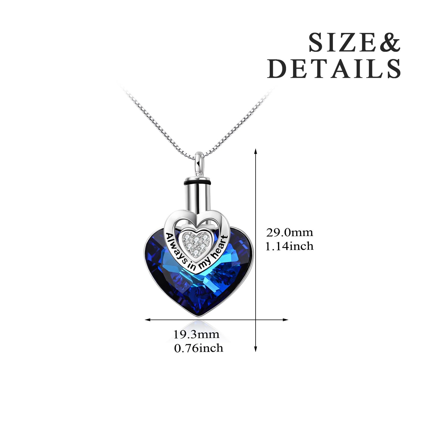 Crystal from Austria Heart Urn Cremation Keepsake Necklace in White Gold Plated Sterling Silver