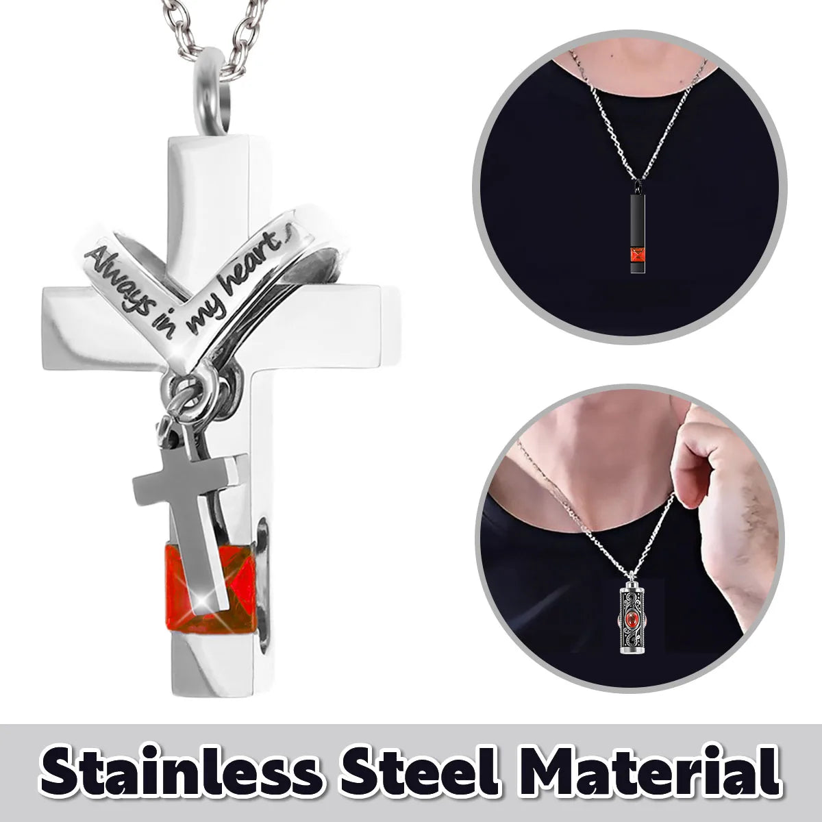 4pcs/Set Crystal Urn Cremation Necklace Stainless Steel Urn Memorial Pendant For Pet/Human Ashes Gift To Family Healing Memorial