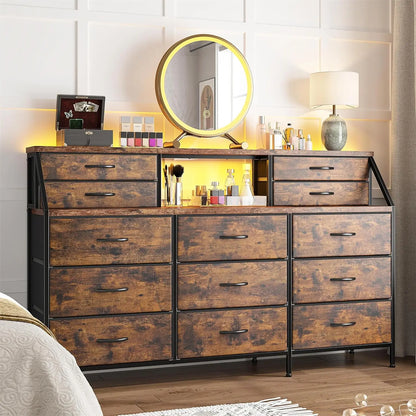 55”W Dresser for Bedroom, Dresser with 13 Large Drawer, Dressers & Chests of Drawers, Dressers with 2 Shelves, Bedroom Dresser,