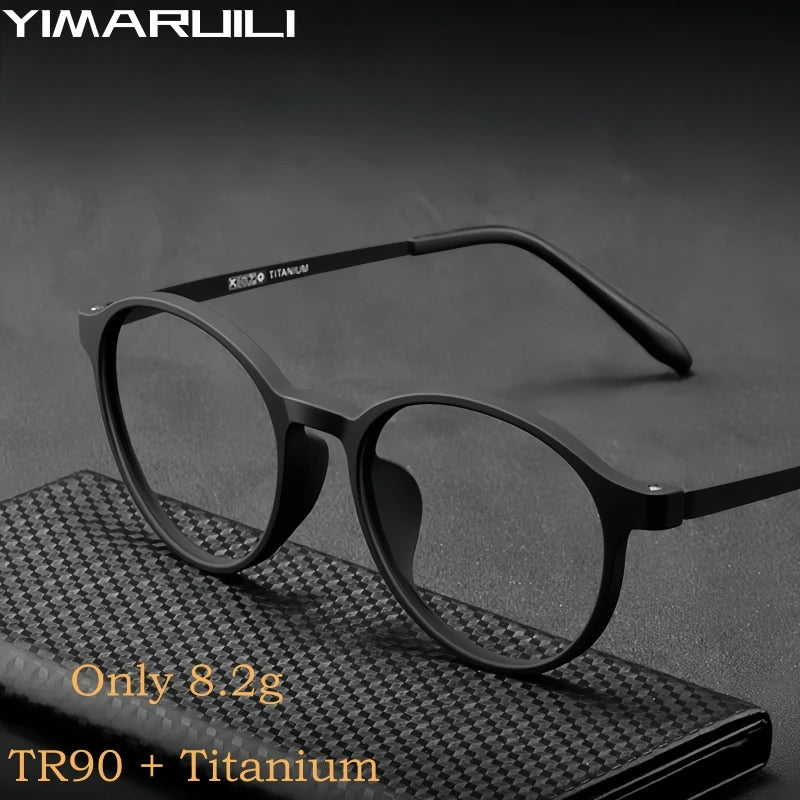 YIMARUILI Ultra-light Retro Round Titanium Alloy Eyeglasses Frame Men and Women Flexible TR90 Optical Prescription Glasses 3050