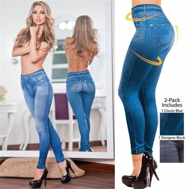 Calças femininas sexy de imitação de jeans astic, stretch, cintura alta, fitness, fina, push up, calções, verão, 2023