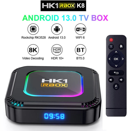 HK1 RBOX K8 Android 13 Smart TV BOX RK3528 4G 32G 64G 128G 2.4/5G Dual Wifi WIFI6 4K 3D BT TVBOX Google Media Player