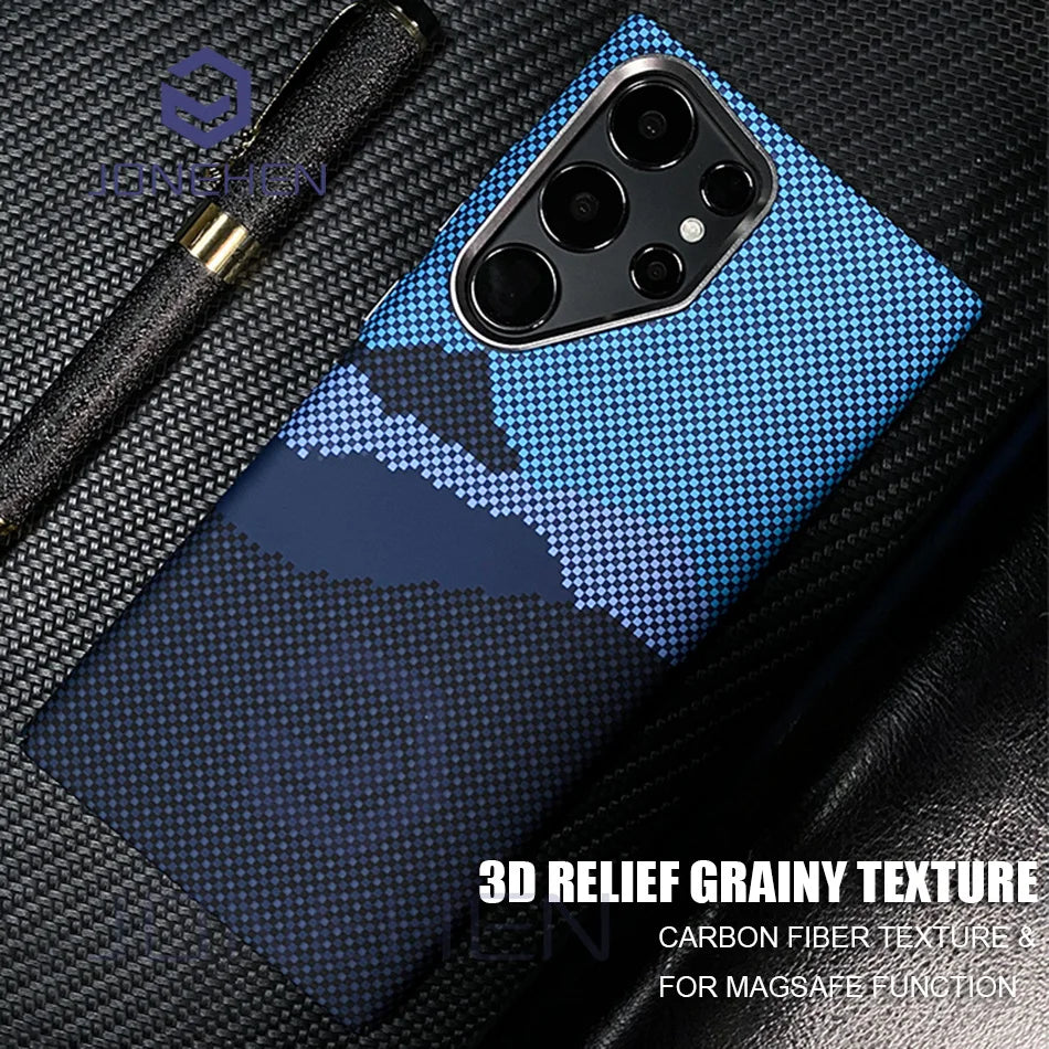 Mganetic Cloud Patterned Slim Case For Samsung Galaxy S24 Ultra S23 Plus Luxury Matte Karbon Hard Cover For Magsafe Metal Lens