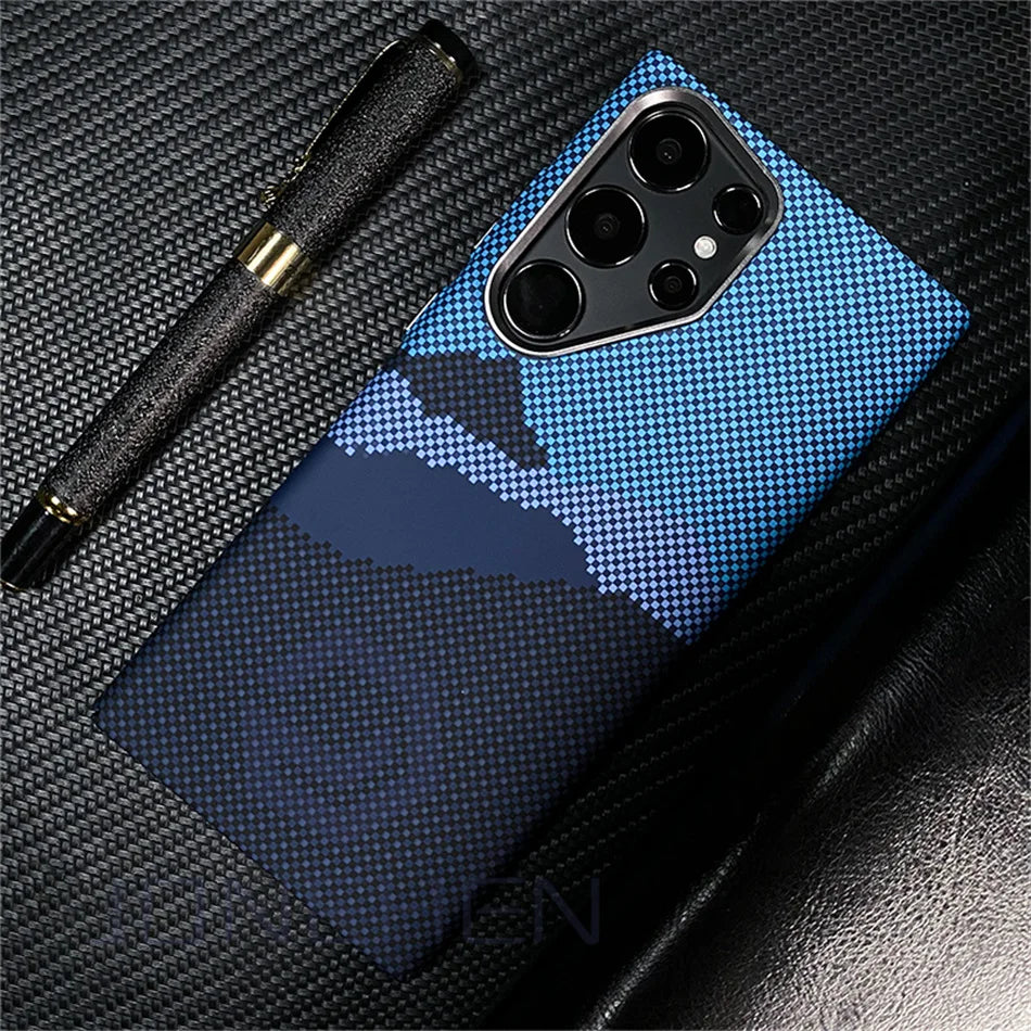 Mganetic Cloud Patterned Slim Case For Samsung Galaxy S24 Ultra S23 Plus Luxury Matte Karbon Hard Cover For Magsafe Metal Lens