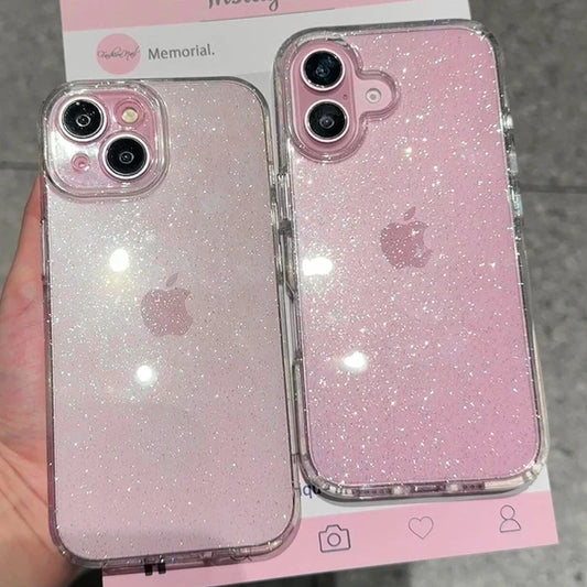 New Fashion Bling Glitter Shockproof Phone Case For iPhone 16 15 14 Plus 16 13 12 11 Pro Max Transparent Soft TPU Cover funda