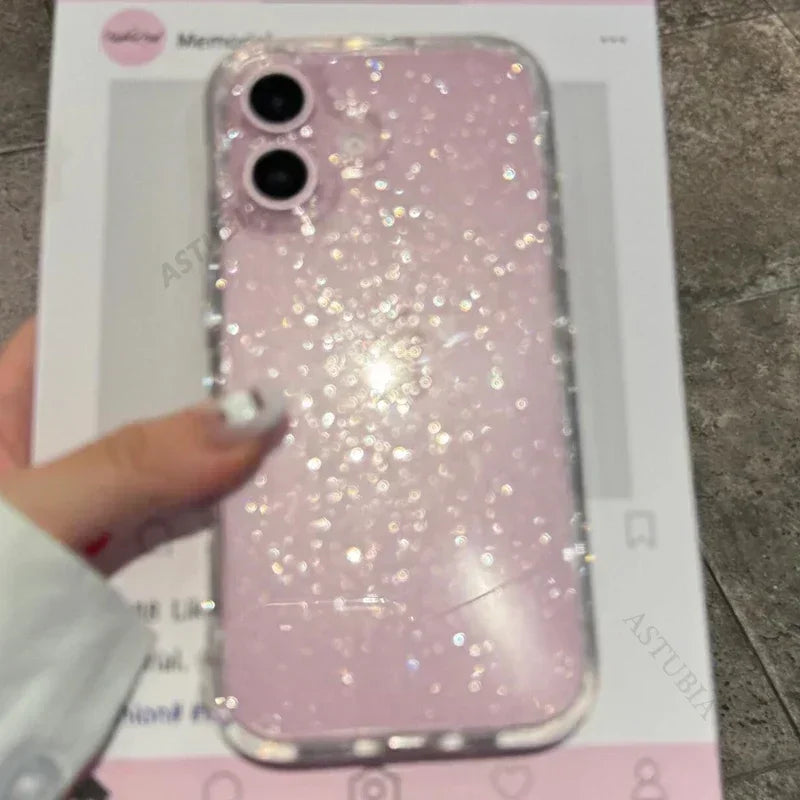 New Fashion Bling Glitter Shockproof Phone Case For iPhone 16 15 14 Plus 16 13 12 11 Pro Max Transparent Soft TPU Cover funda