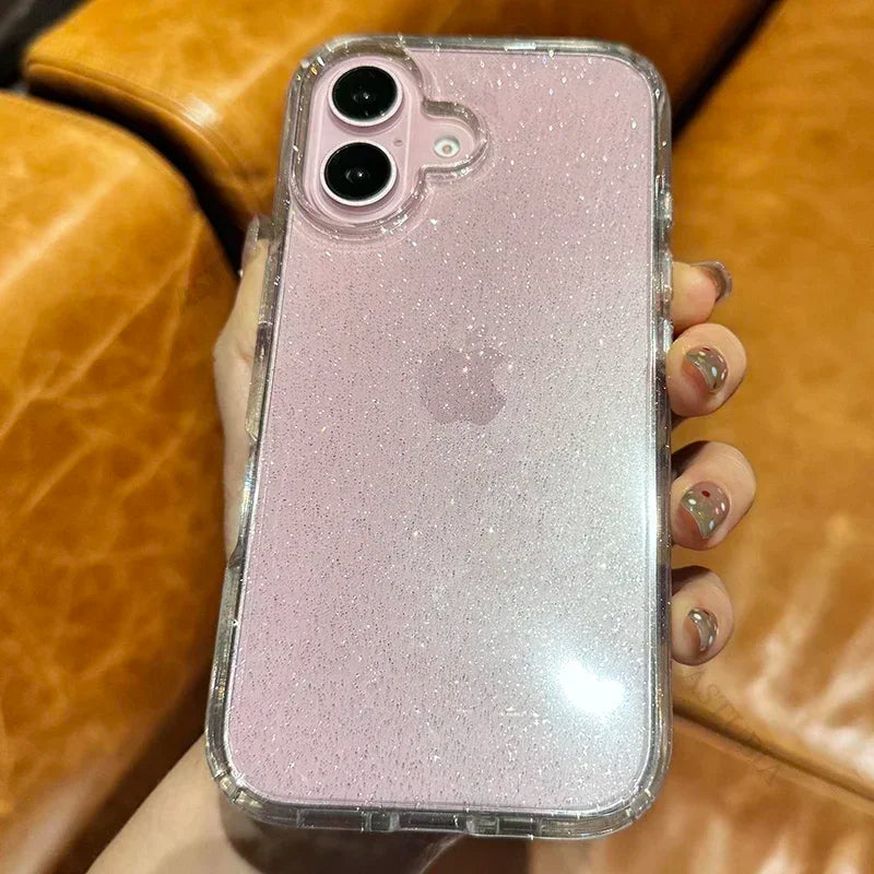 New Fashion Bling Glitter Shockproof Phone Case For iPhone 16 15 14 Plus 16 13 12 11 Pro Max Transparent Soft TPU Cover funda