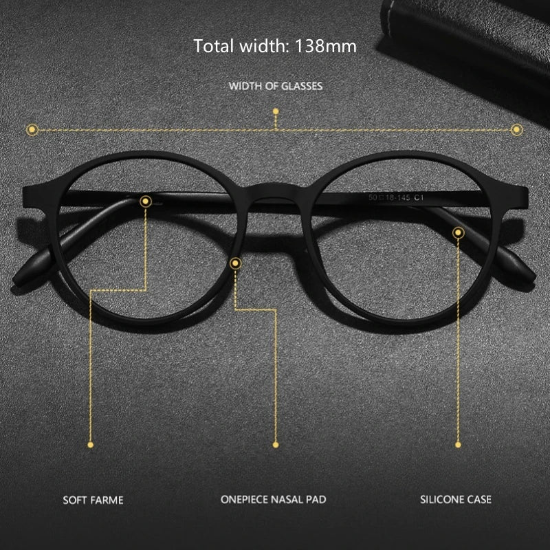 YIMARUILI Ultra-light Retro Round Titanium Alloy Eyeglasses Frame Men and Women Flexible TR90 Optical Prescription Glasses 3050