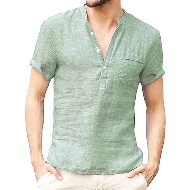 Summer New Men's Short-Sleeved T-shirt Cotton and Linen Led Casual Men's T-shirt Shirt Male  Breathable S-3XL