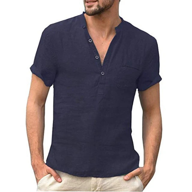 Summer New Men's Short-Sleeved T-shirt Cotton and Linen Led Casual Men's T-shirt Shirt Male  Breathable S-3XL