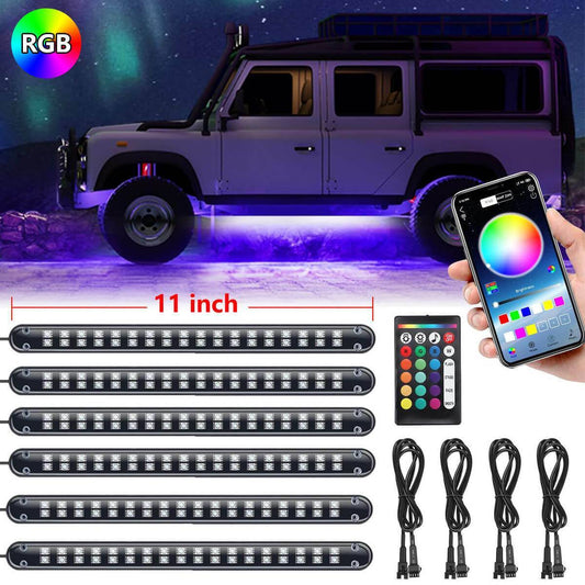 6x Car Underglow Neon Accent Strip Lights Kit RGB Million Multi-Color Music Lamp