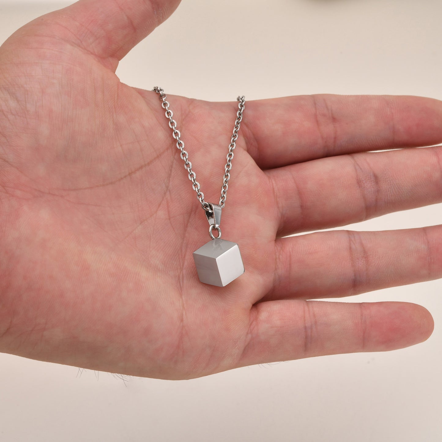 Stainless Steel Square Urn Pendant Necklace