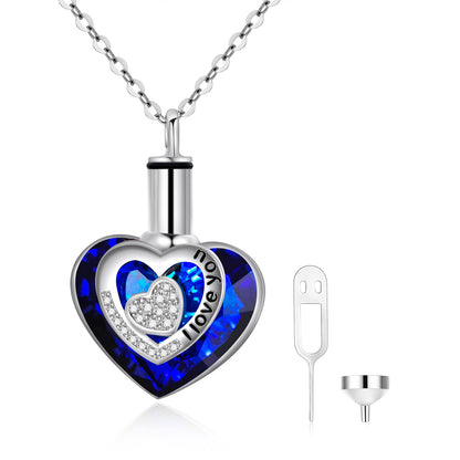 Crystal from Austria Heart Urn Cremation Keepsake Necklace in White Gold Plated Sterling Silver